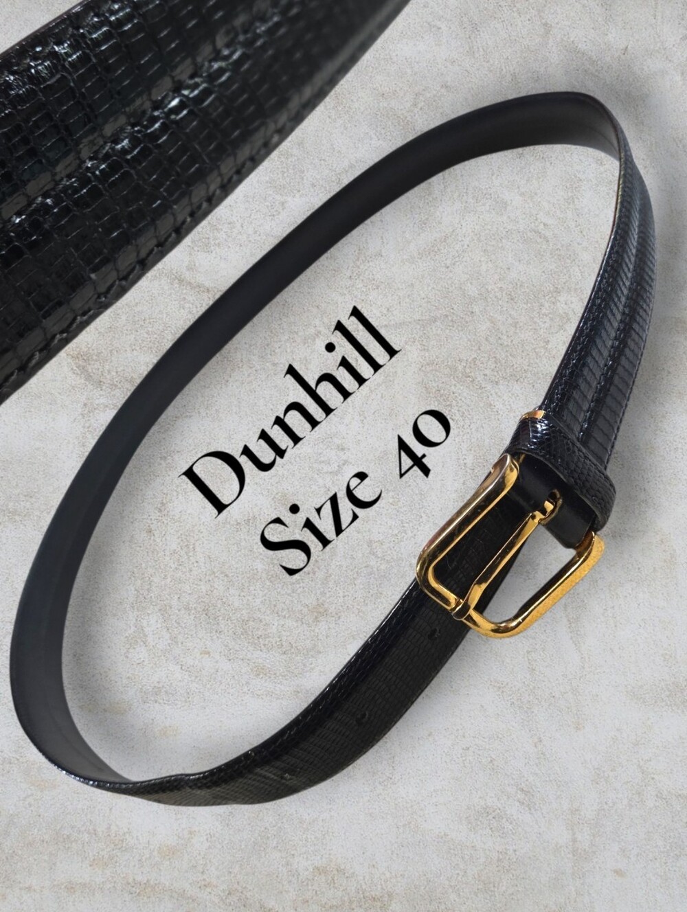 Alfred Dunhill Vintage Lizard Embossed Leather Belt Size 40 Black Gold